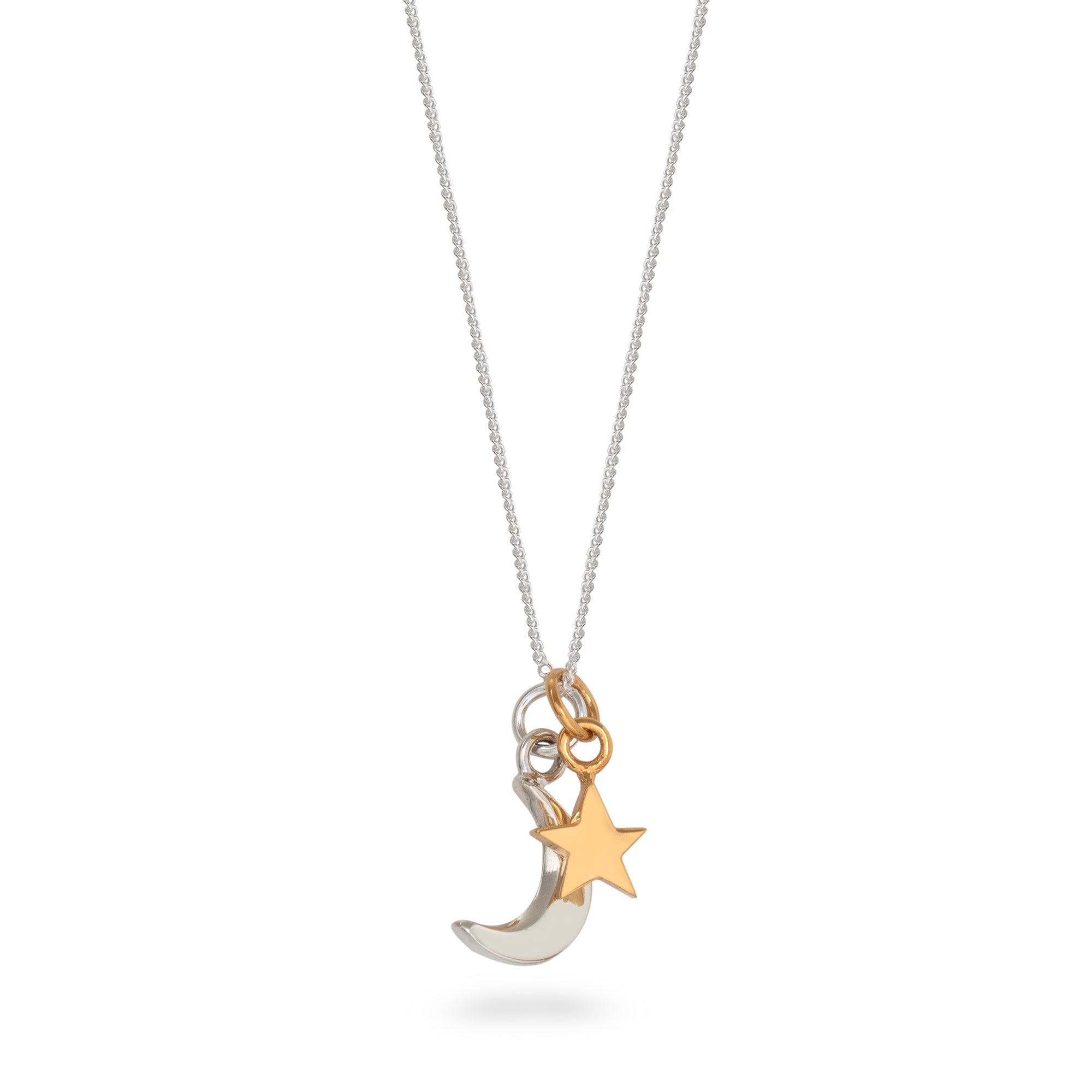 silver moon and gold vermeil star necklace