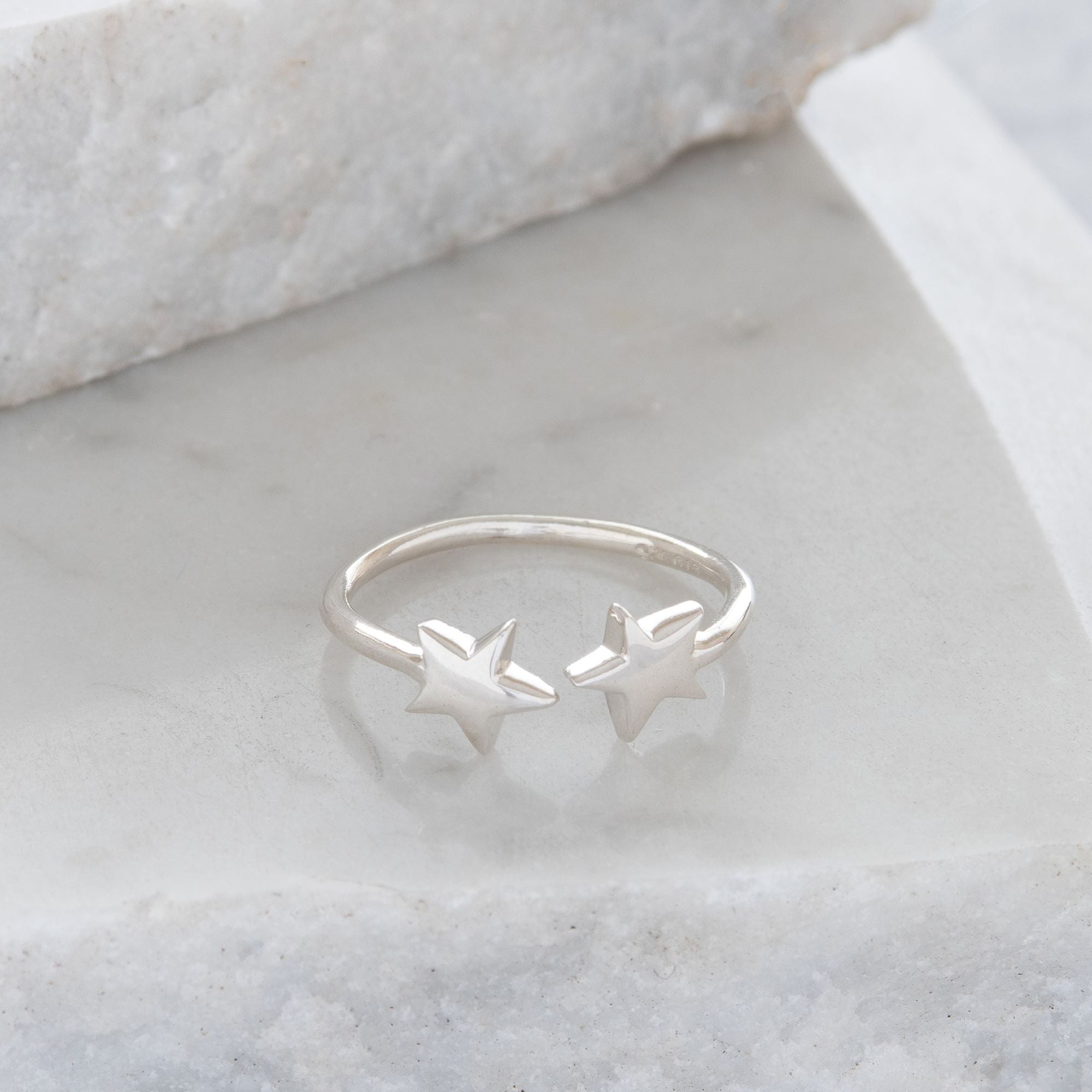 Adjustable Double Star Charm Ring Sterling Silver