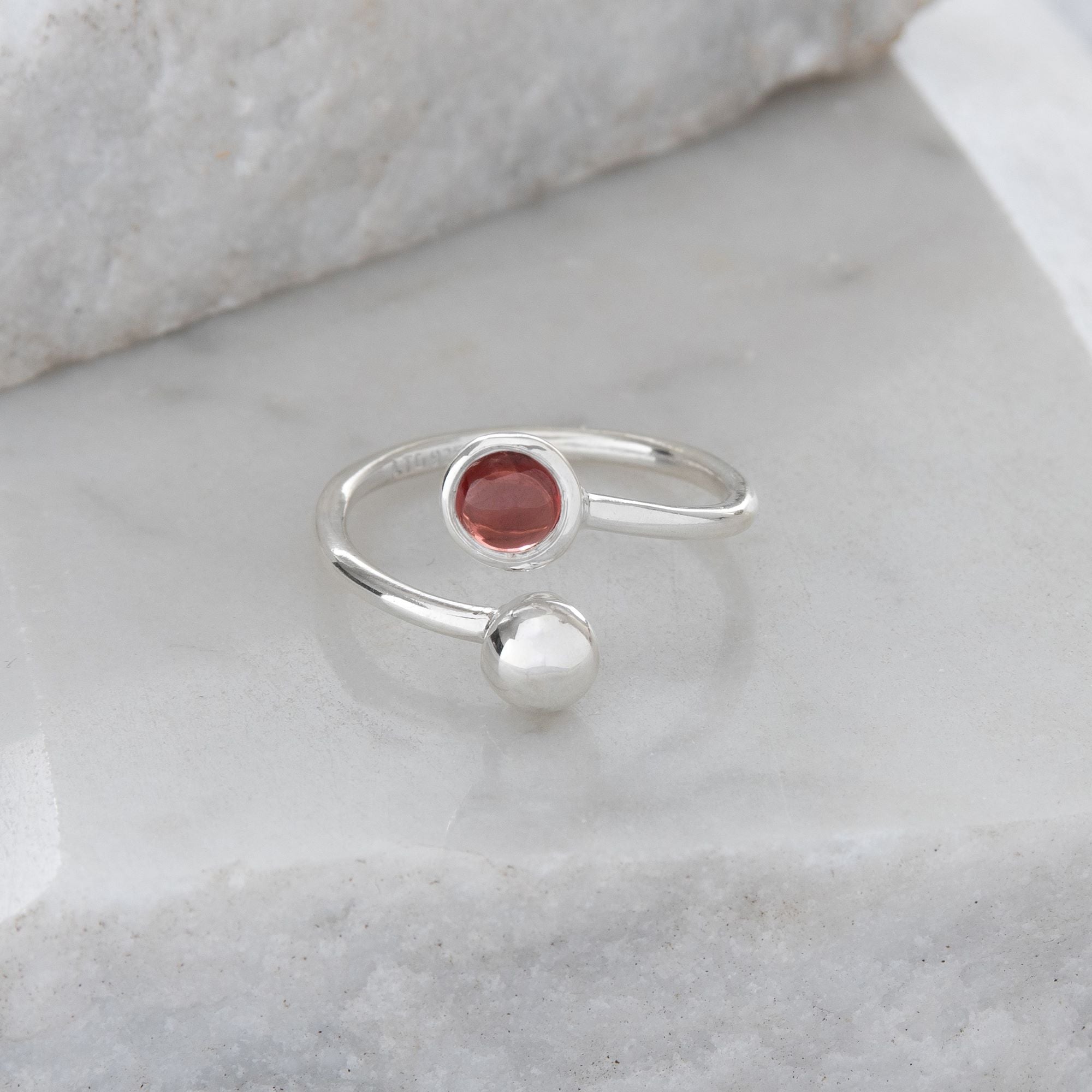 Garnet Adjustable Birthstone Ring Sterling Silver January