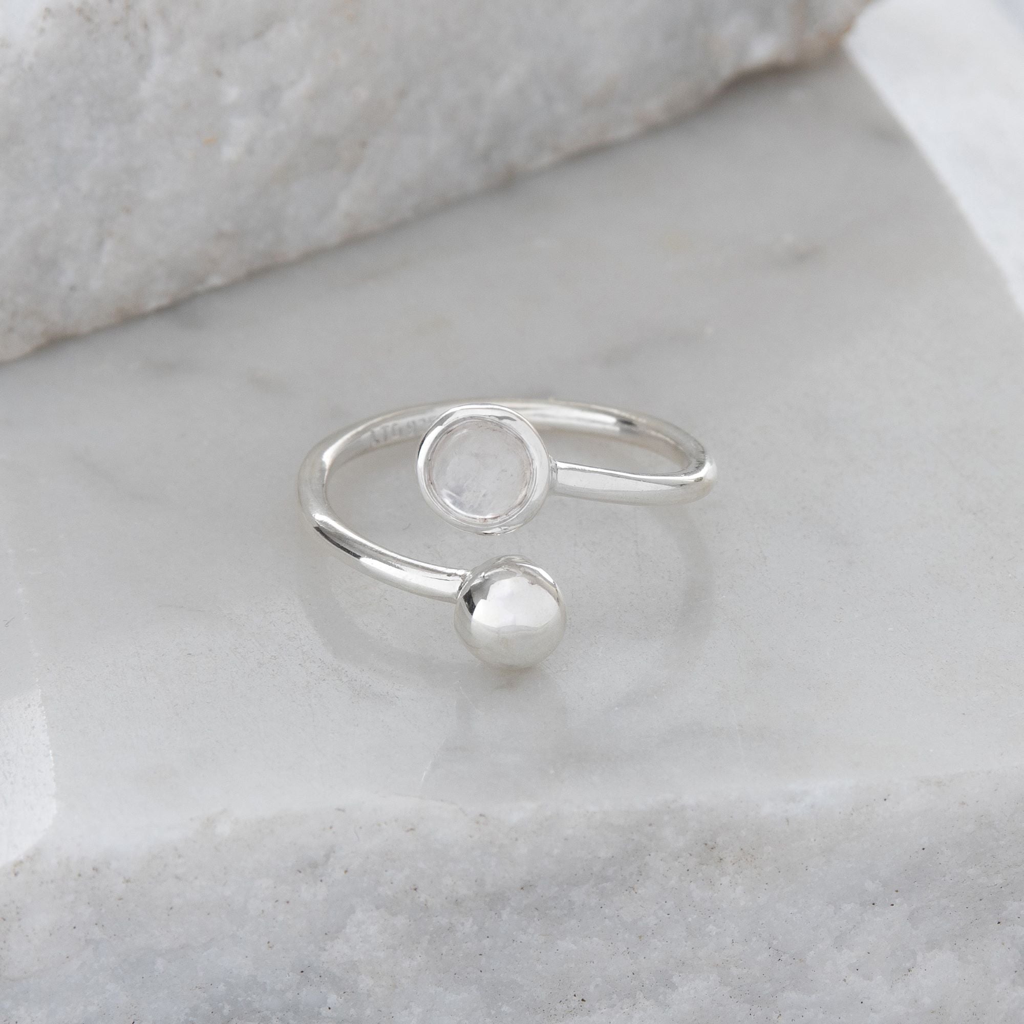 Moonstone Adjustable Birthstone Ring Sterling Silver June