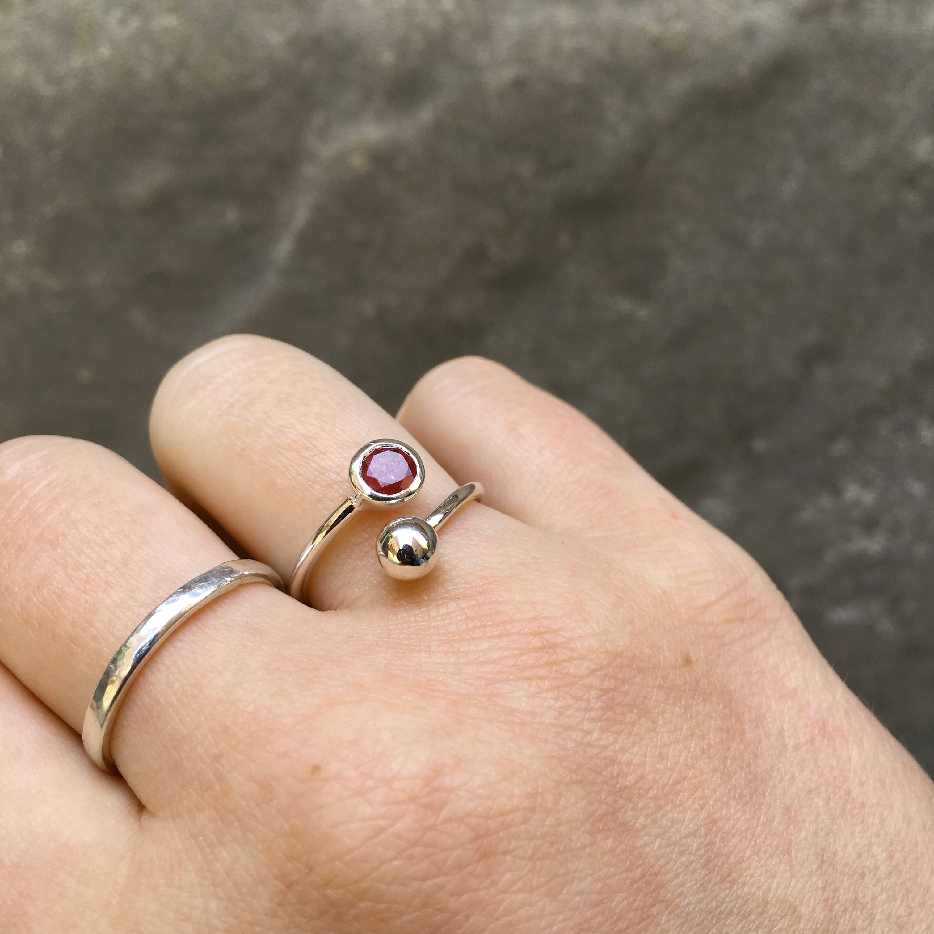 Ruby Adjustable Birthstone Ring Sterling Silver July