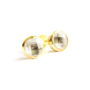 rock crystal April birthstone gold vermeil stud earrings
