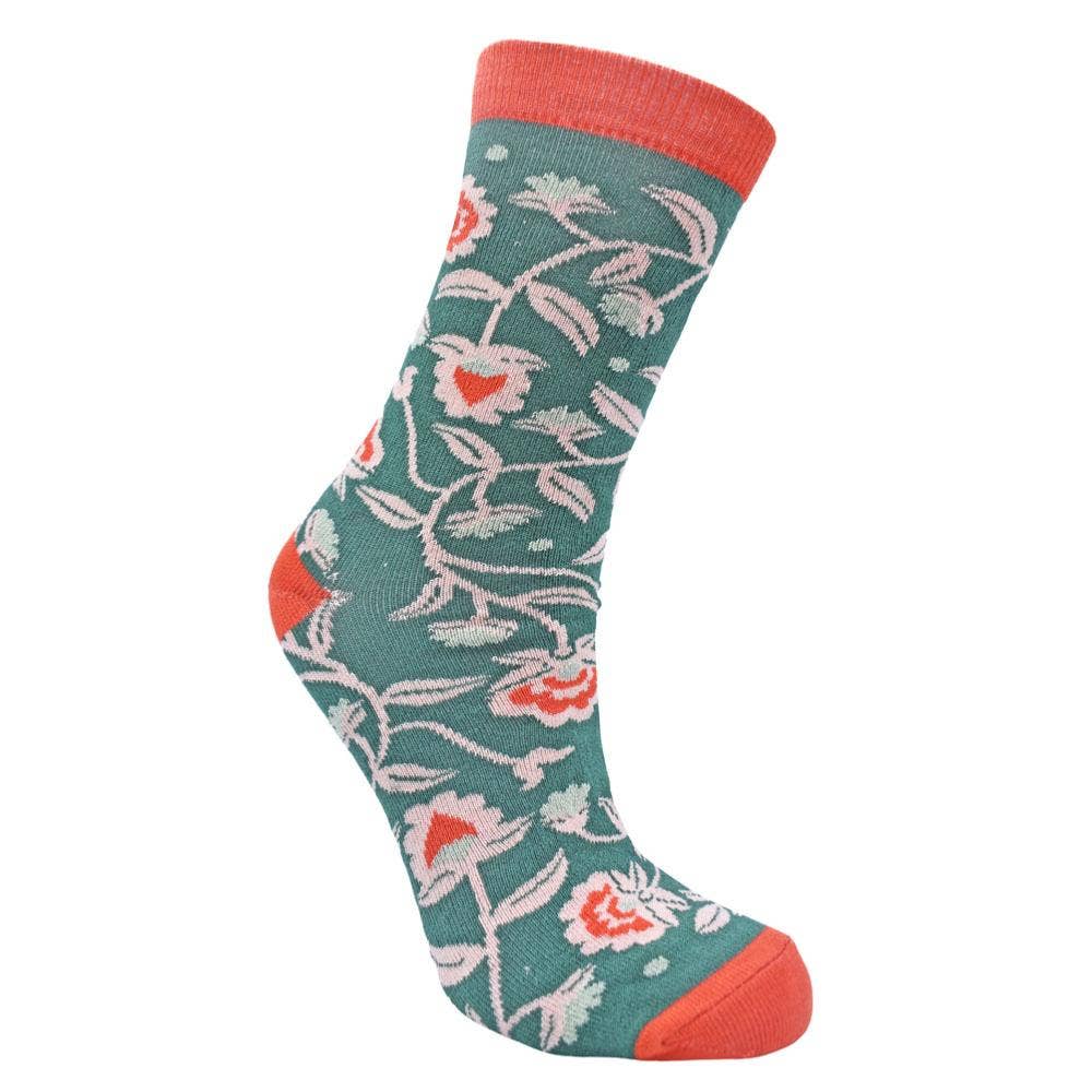 Mens Bamboo Socks Red and Teal Floral
