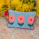 Large Triple Flower Velvet Purse Pink and Aqua