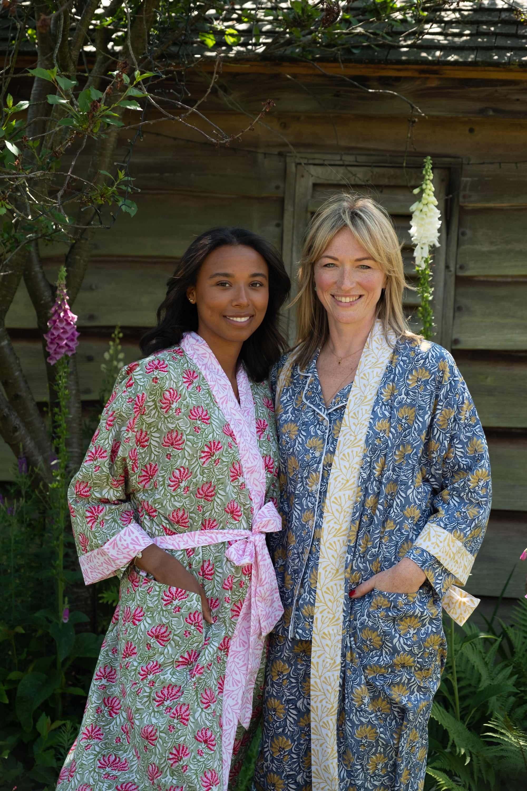 Full Length Cotton Kimono - Jaipur Blue & Yellow