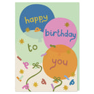Colorful birthday card with balloons and text on a light green background