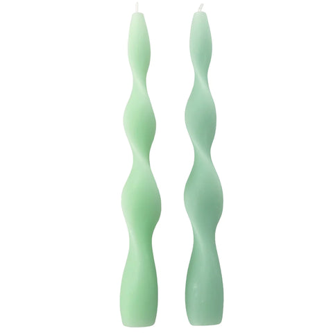 Twisty Green Tonal Dinner Candles, Mixed Pack Of 2