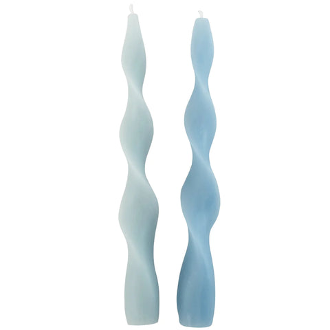 Twisty Blue Tonal Dinner Candles, Mixed Pack Of 2