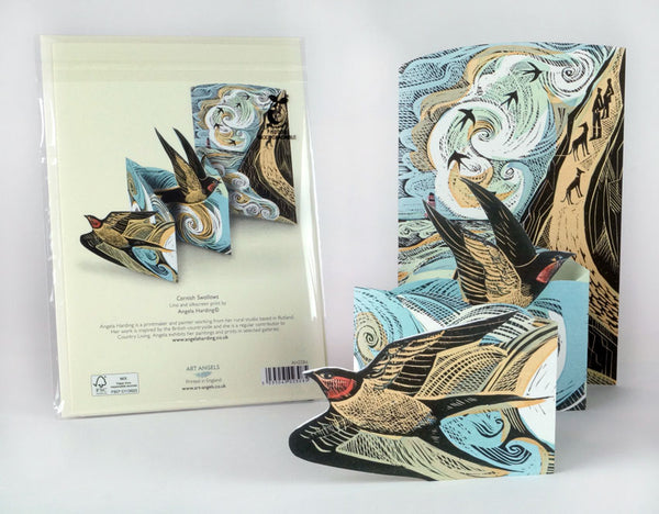 Cornish Swallows trifold greetings card designed by Angela Harding.