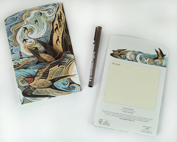 Cornish Swallows trifold greetings card designed by Angela Harding.