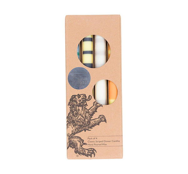 Striped Greens & Yellows Eco Dinner Candles, Mixed Pack Of 4