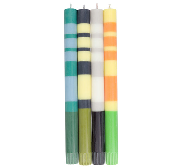 Striped Greens & Yellows Eco Dinner Candles, Mixed Pack Of 4