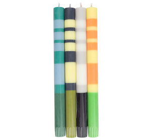 Striped Greens & Yellows Eco Dinner Candles, Mixed Pack Of 4