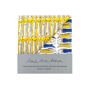 cotton printed bandana head scarf neck scarf with fish in yellow 