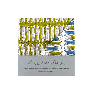 olive and blue fish cotton bandana
