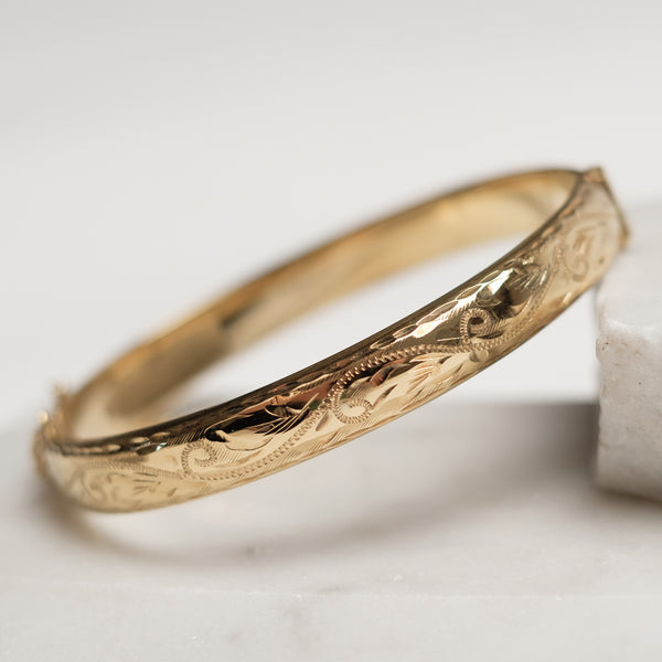 *Hand Engraved Vintage Style Bangle Rolled Gold