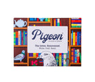 Pigeon letter writing set with colourful bookshelf design on a grey background