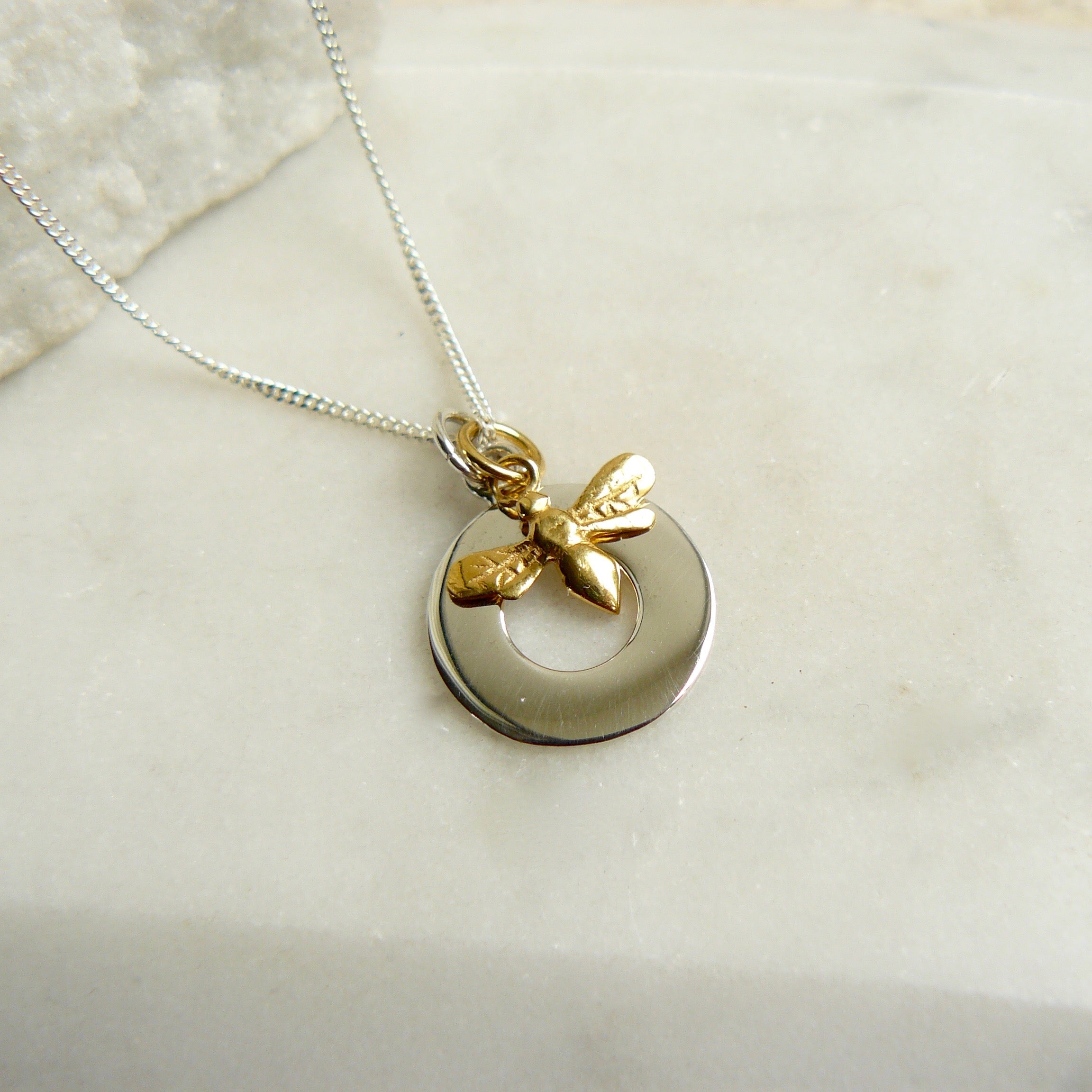Circle and Bee Necklace