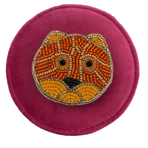 Velvet Bright Pink Cat Jewellery Travel Pot