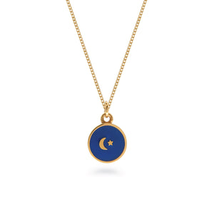 Indigo Blue Moon and Star Enamel Necklace