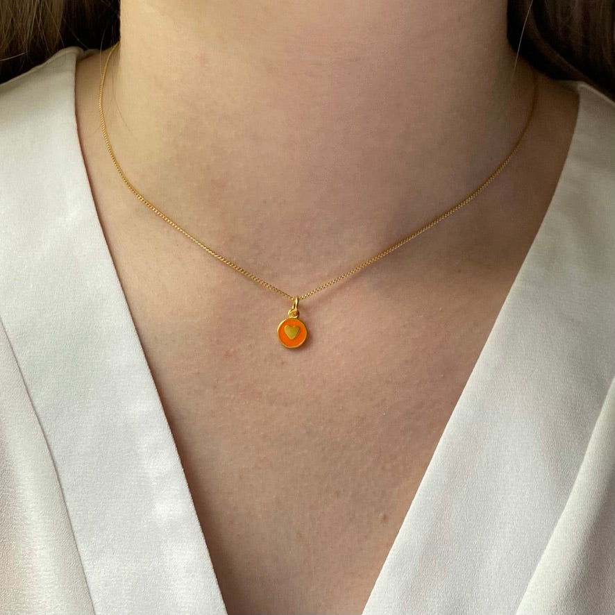 Mini Orange Heart Enamel Necklace