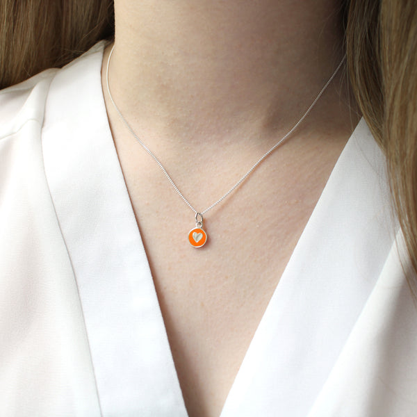 Mini Orange Heart Enamel Necklace