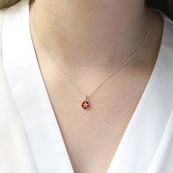 Mini Cherry Red Star Enamel Necklace