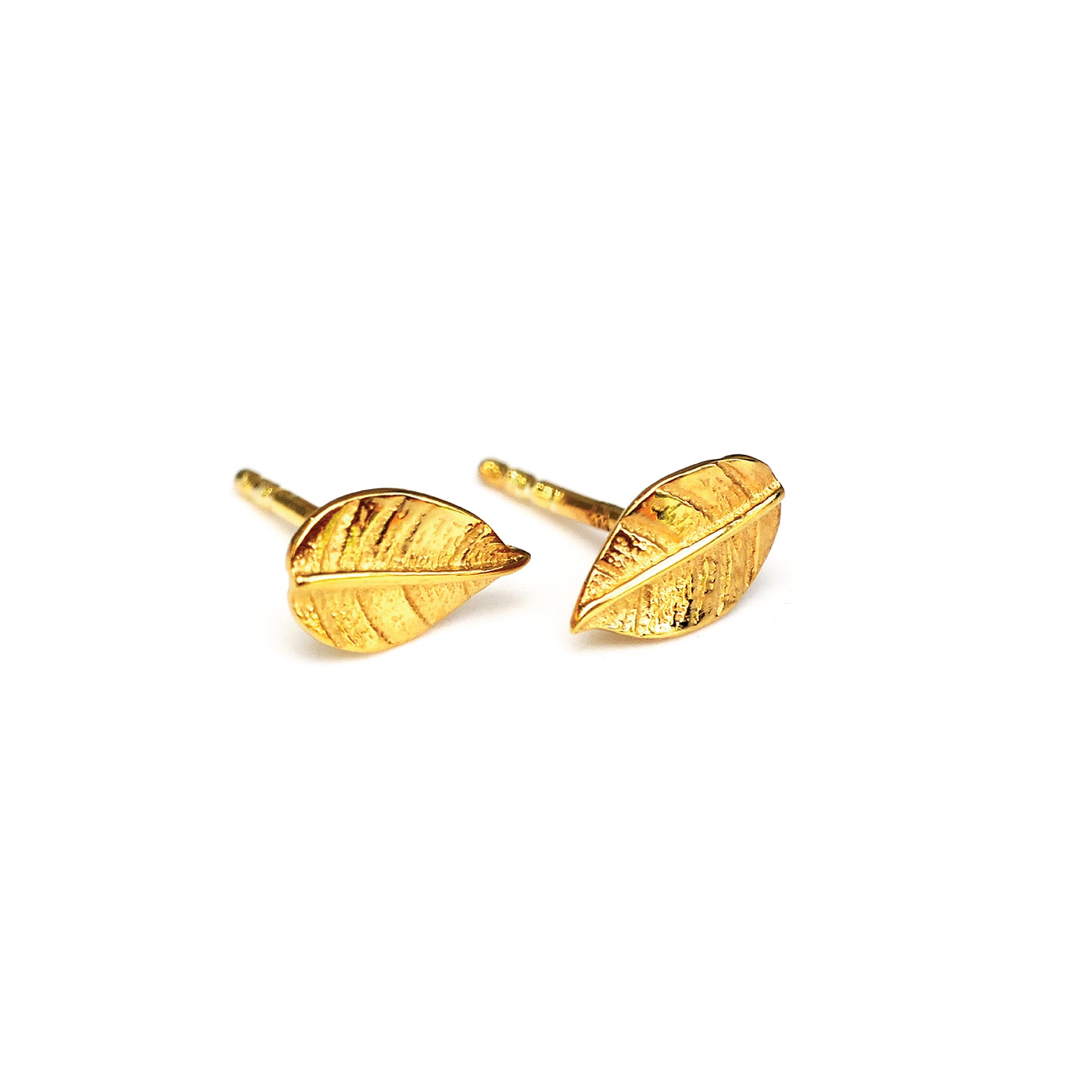 Leaf Stud Earrings Gold Vermeil