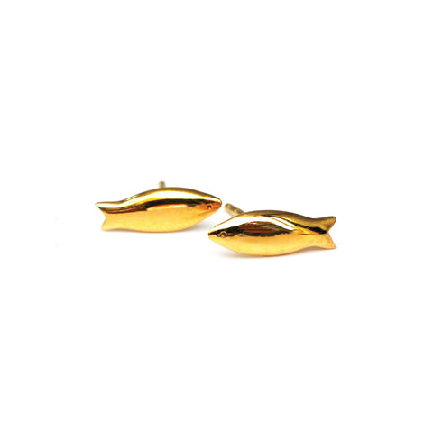 Fish Stud Earrings Gold Vermeil