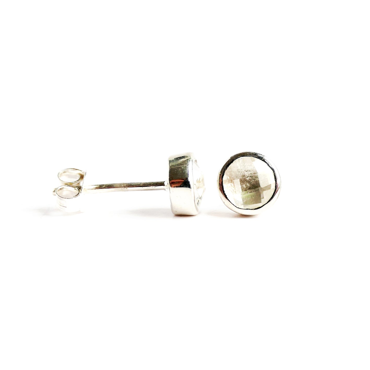 Birthstone Stud Earrings April Rock Crystal and Sterling Silver