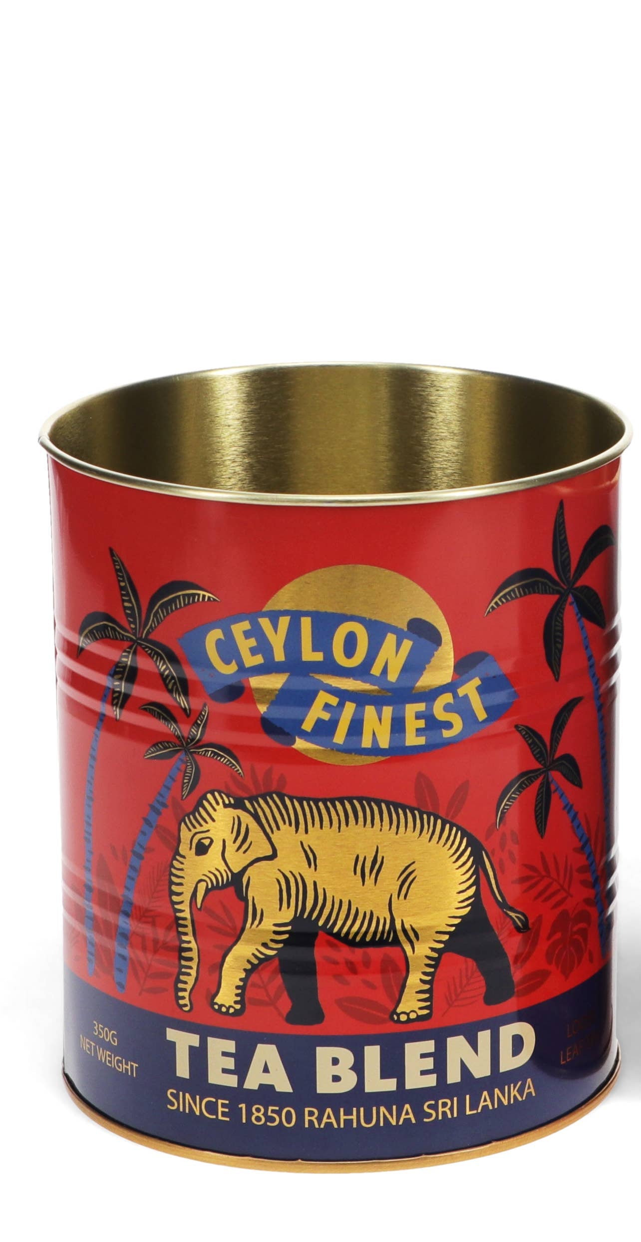 Ceylon Finest tea blend tins with elephant illustrations on a white background