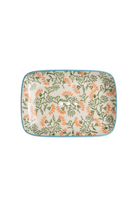 Rectangular soap dish with floral pattern on a white background