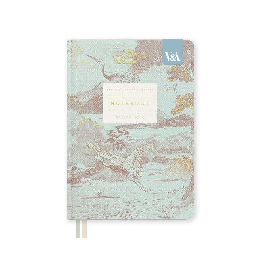 Notebook with Eastern-themed design in light green and gold colours. 