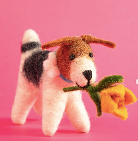 Fox Terrier with Daffodil Decoration