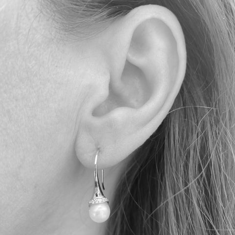 Limited Edition Contemporary Button Pearl Hook Earrings