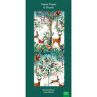 Tissue paper packaging with forest design and 'Zero Waste' label on a green background