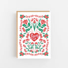 Decorative print with floral design and 'love' text on a white background