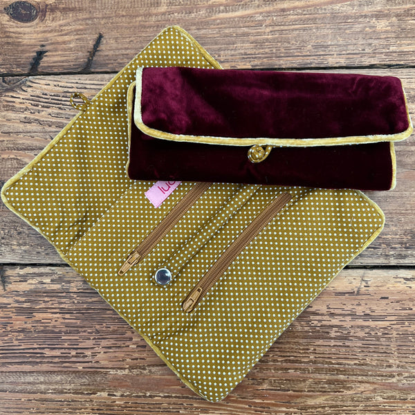 Dark Red Velvet Jewellery Storage Roll