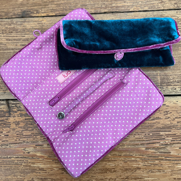 Dark Turquoise Velvet Jewellery Storage Roll