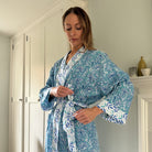Full Length Cotton Kimono - Jaipur Turquoise & Blue