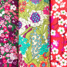 Three bright floral cotton hankies in pink and lime green