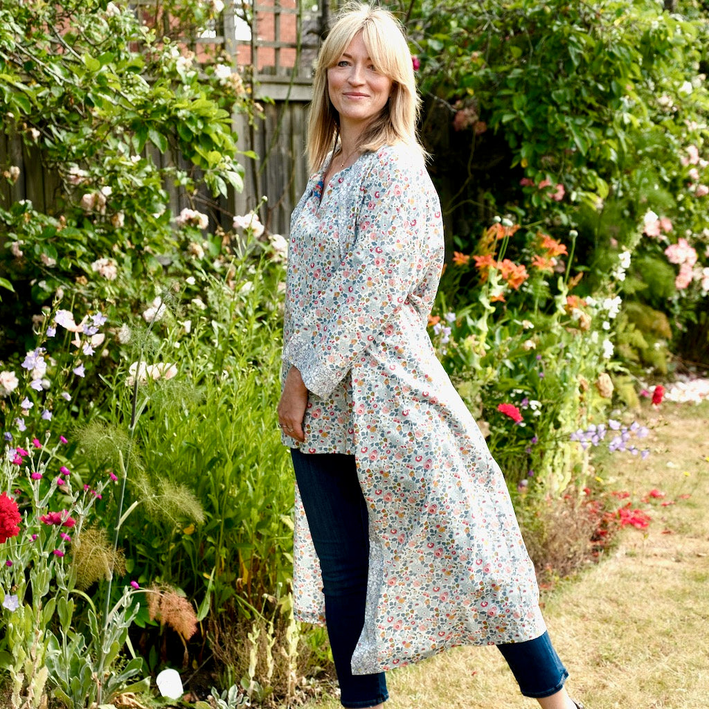 NEW Long Kimono Robe Grey Betsy - Made with Liberty Fabric
