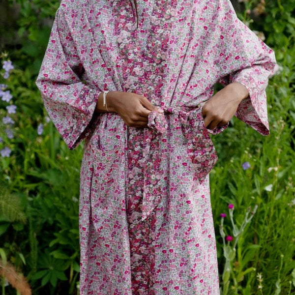 Long Kimono Robe: Poppy Forest Pink - Made with Liberty Fabric