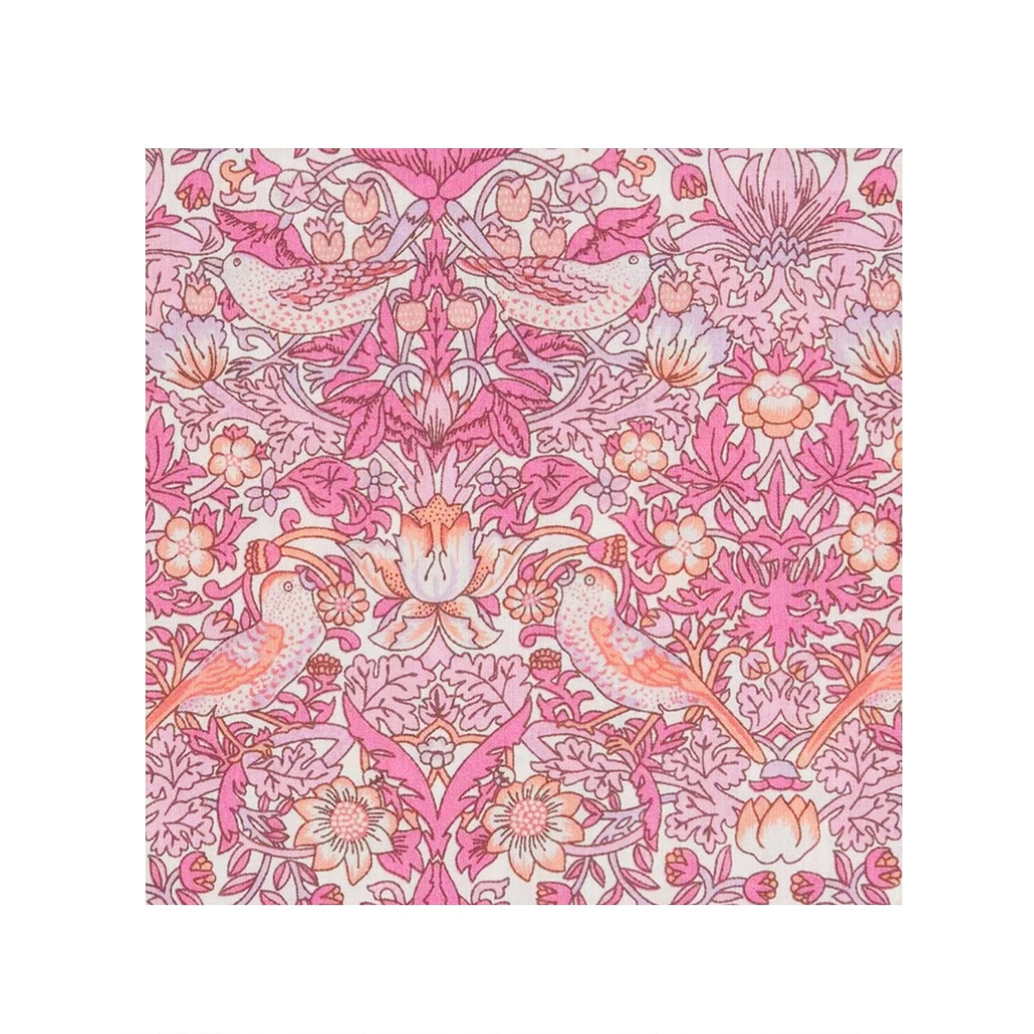 Long Kimono Robe :Strawberry Thief Pink - Morris Collection Made
