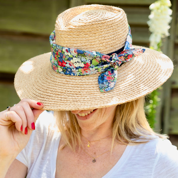 Red Blue Thorpe Headscarf Bandana Made with Liberty Fabric