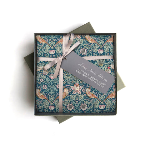 *NEW Green Strawberry Thief Headscarf Bandana Made with Liberty Fabric
