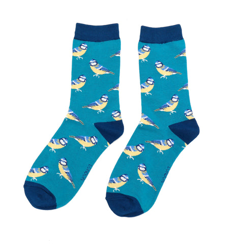 blue tit bird design bamboo socks 