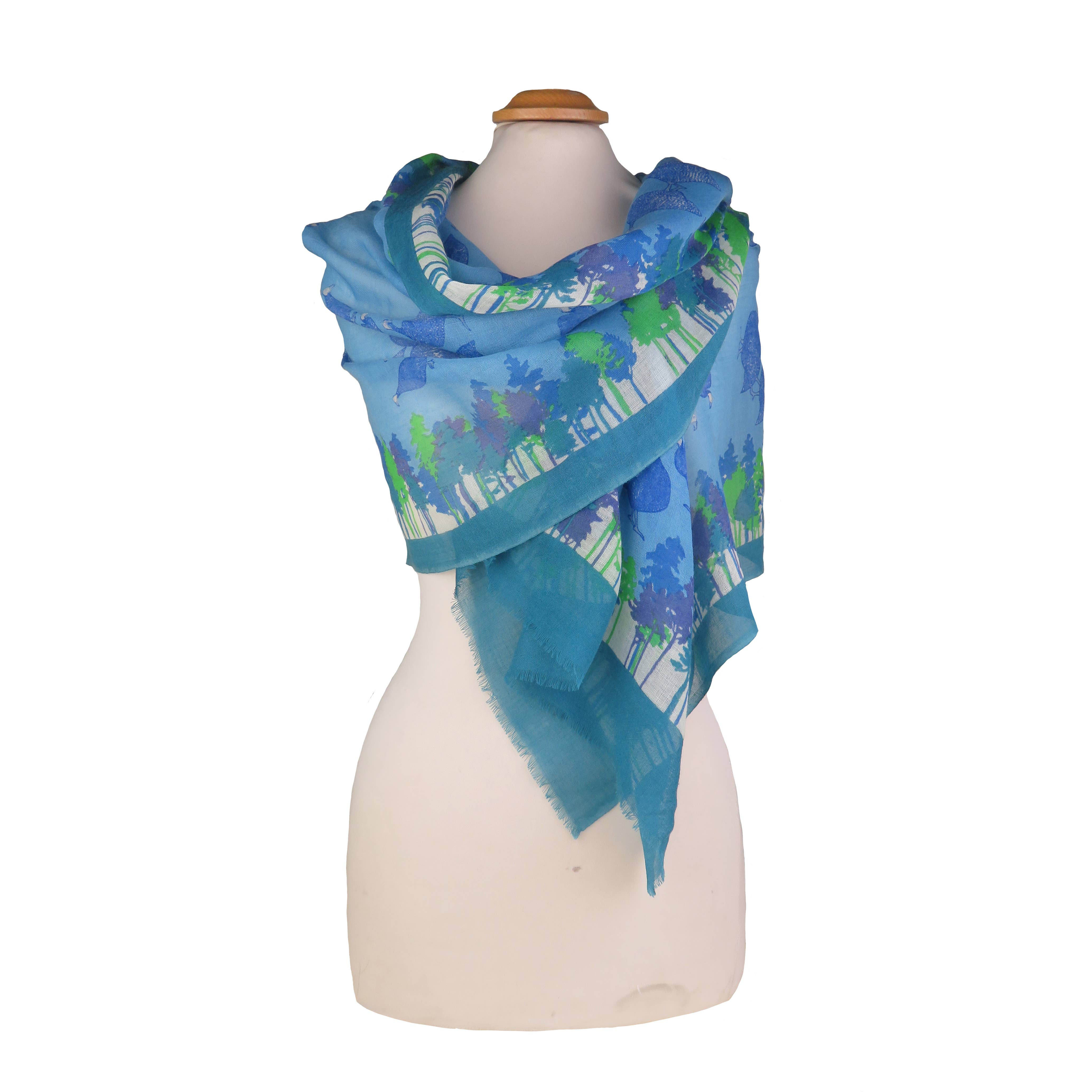 Little Pintades Blue Wool-Silk Stole