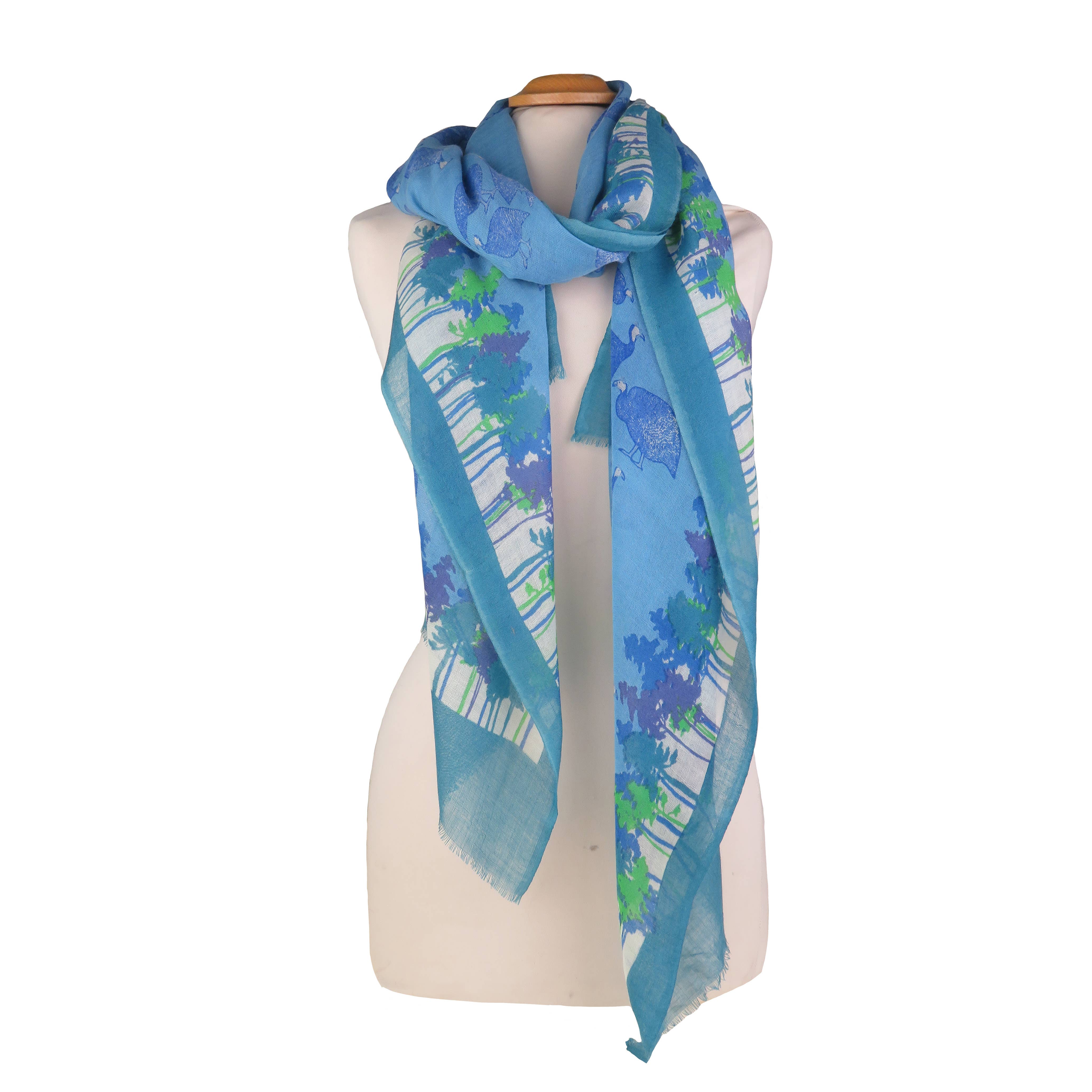 Little Pintades Blue Wool-Silk Stole