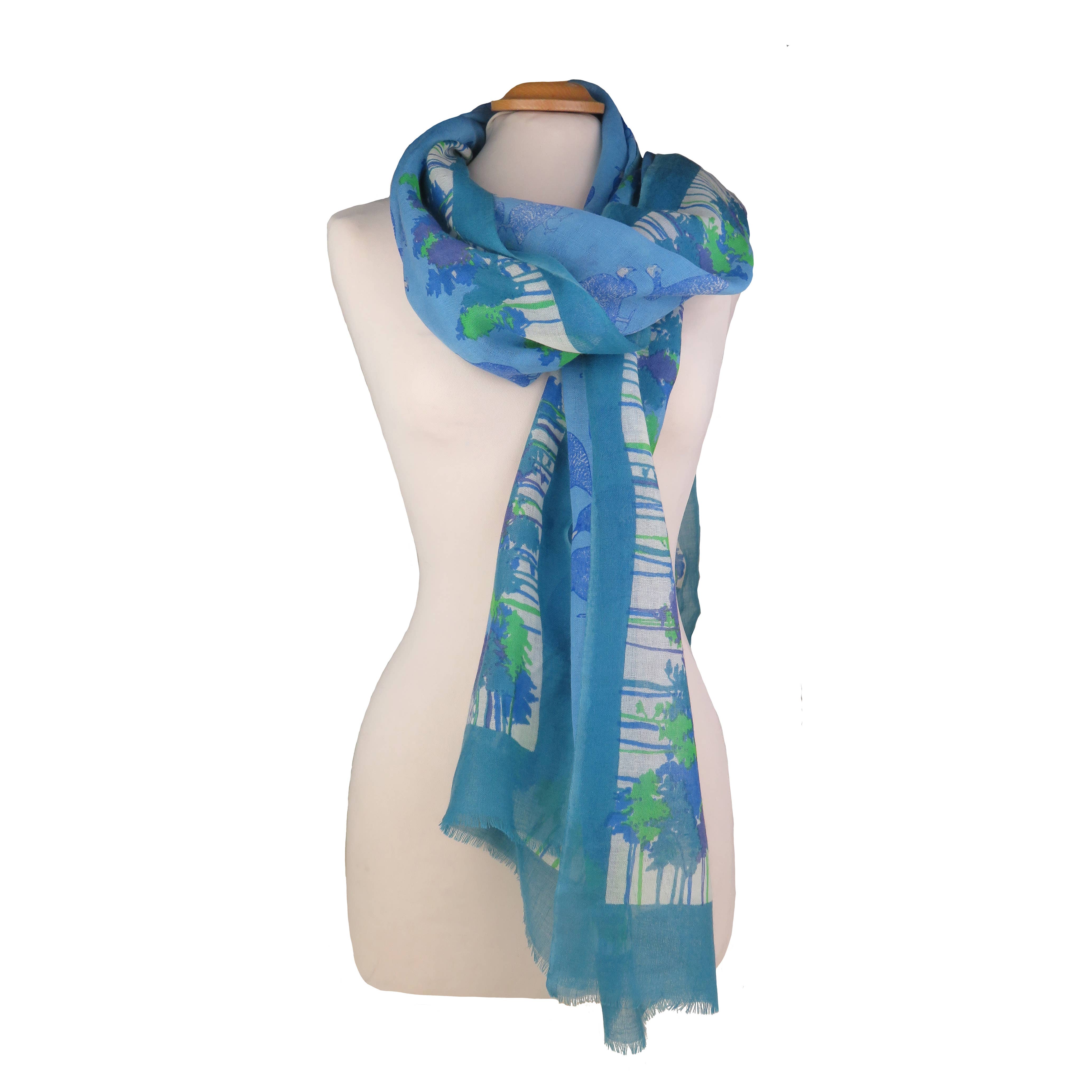 Little Pintades Blue Wool-Silk Stole